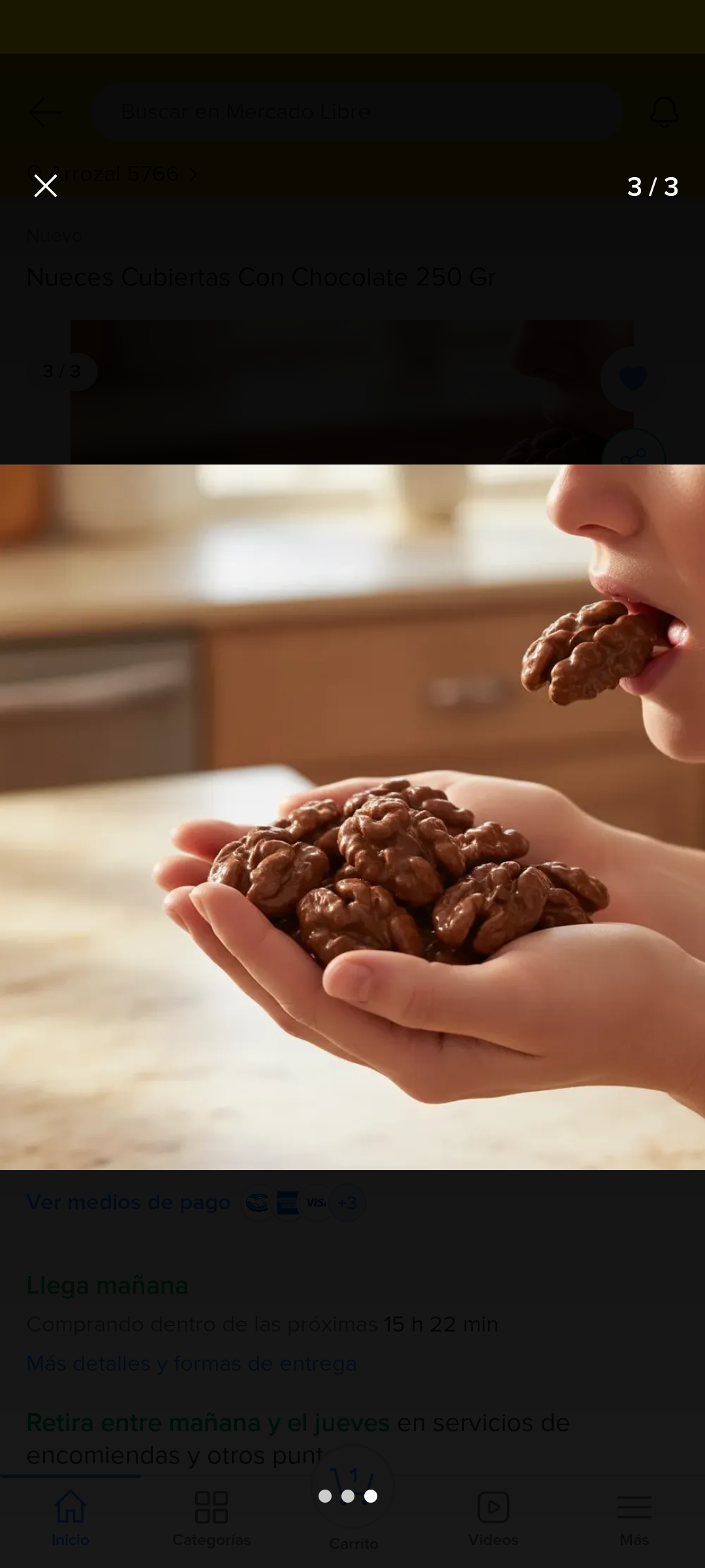 Nueces bañadas en chocolate 500 Gramos.
