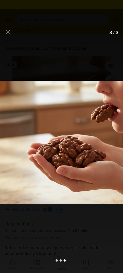Nueces bañadas en chocolate 500 Gramos.